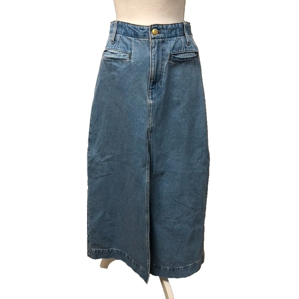 J Crew Maxi Jean Skirt Womens 27 4‎ Blue Denim Front Slit Boho Cottage Country